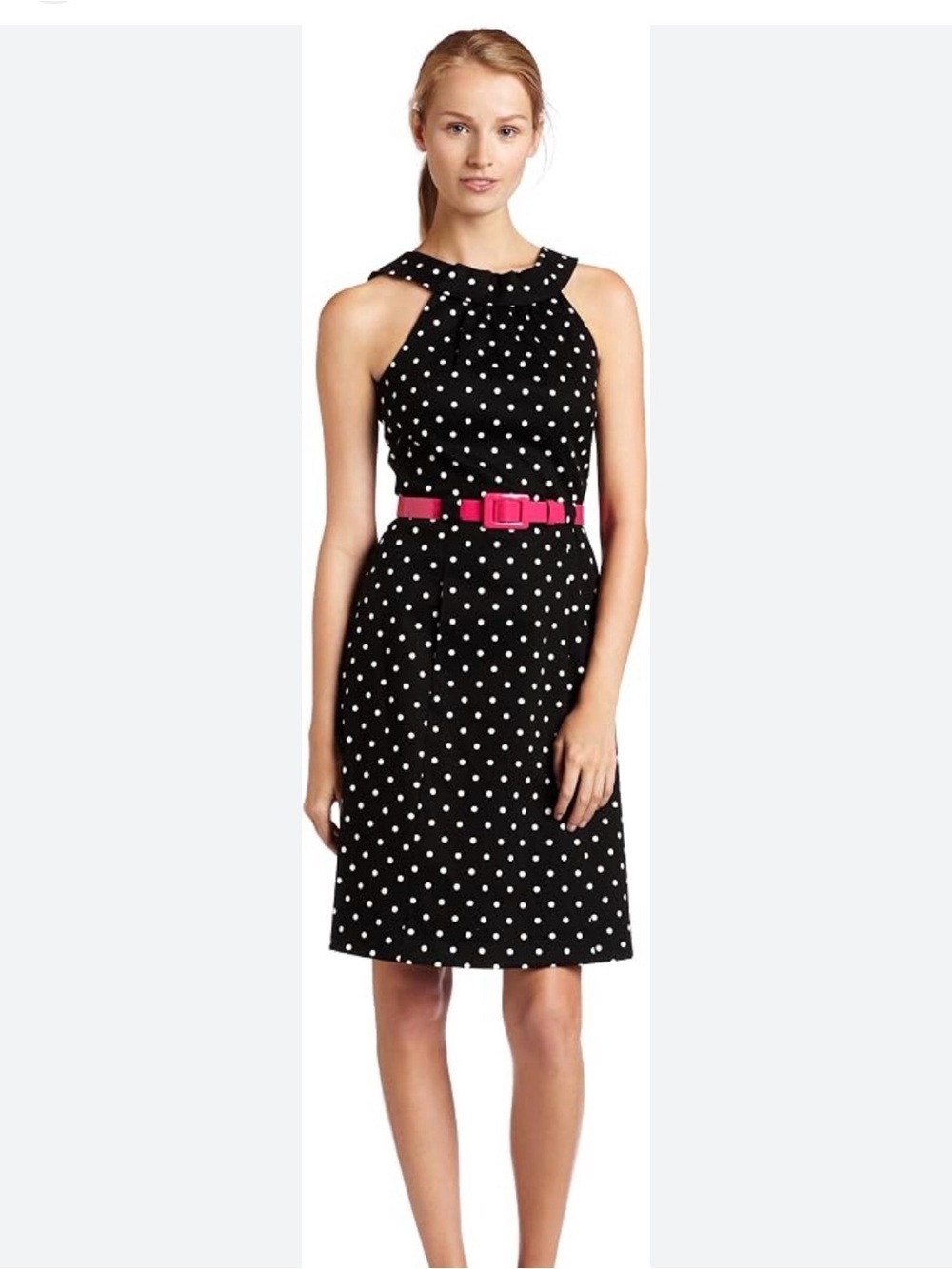 Eliza J 12 black polka dot A-line halter midi classic Doris Day sleeveless dress